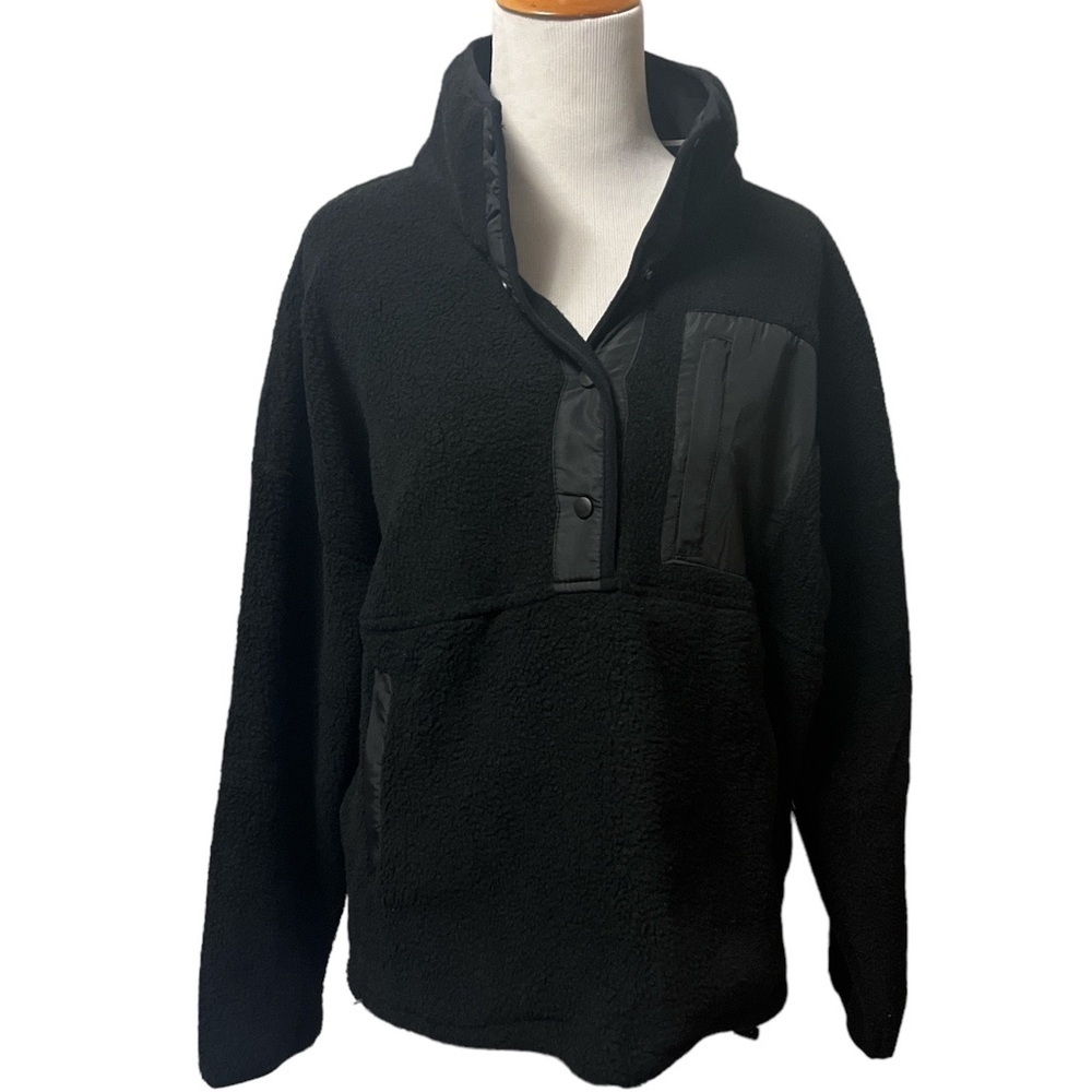 Wilo black cozy fleece 1/2 snap down sweatshirt jacket, new, small